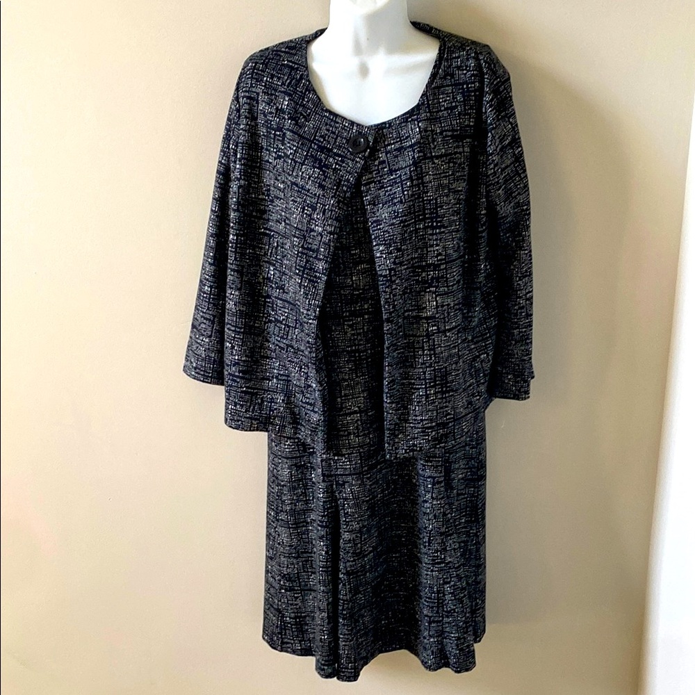 JONES NEW YORK 2 Piece: Dress and Jacket, Medium, Black/White